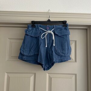 Free People Blue Drawstring Utility 
Shorts
